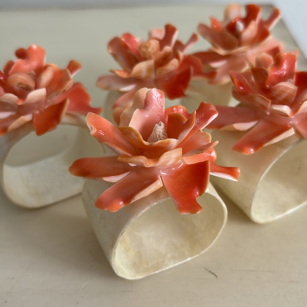 5 Vintage Shell Napkin Rings Holders Seashell Art Coastal Beach Cottage Chic
